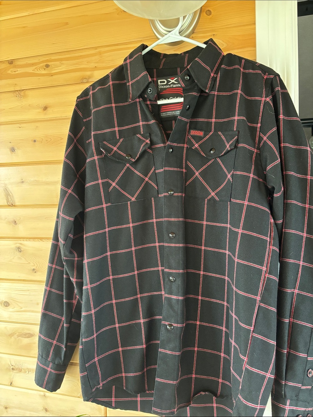 Dixxon Flannel Button-Up Shirt in Black with red Grid